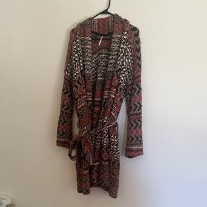 Free People Beautiful Sweater Patterned Knit Cardigan with Belt